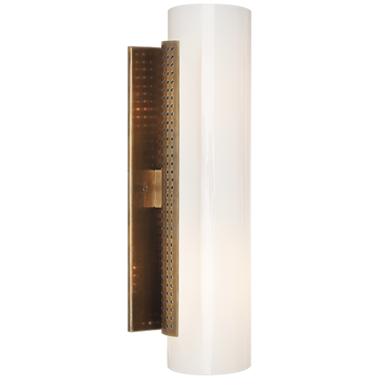 Precision Cylinder Sconce in Antique-Burnished Brass with White Glass