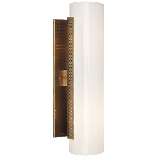 Precision Cylinder Sconce in Antique-Burnished Brass with White Glass