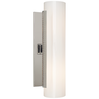 Precision Cylinder Sconce in Polished Nickel with White Glass