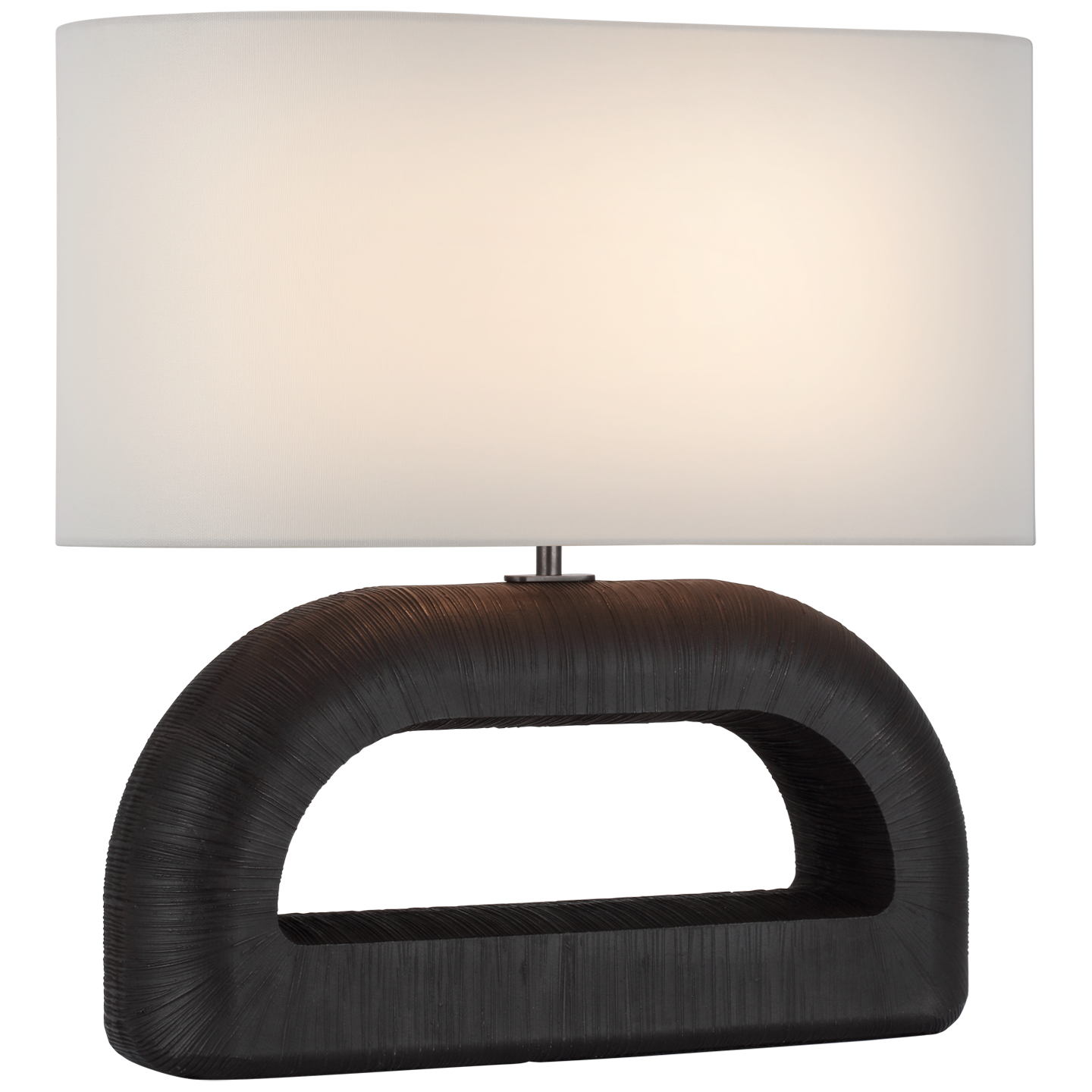 Utopia Combed Console Lamp in Aged Iron with Linen Shade