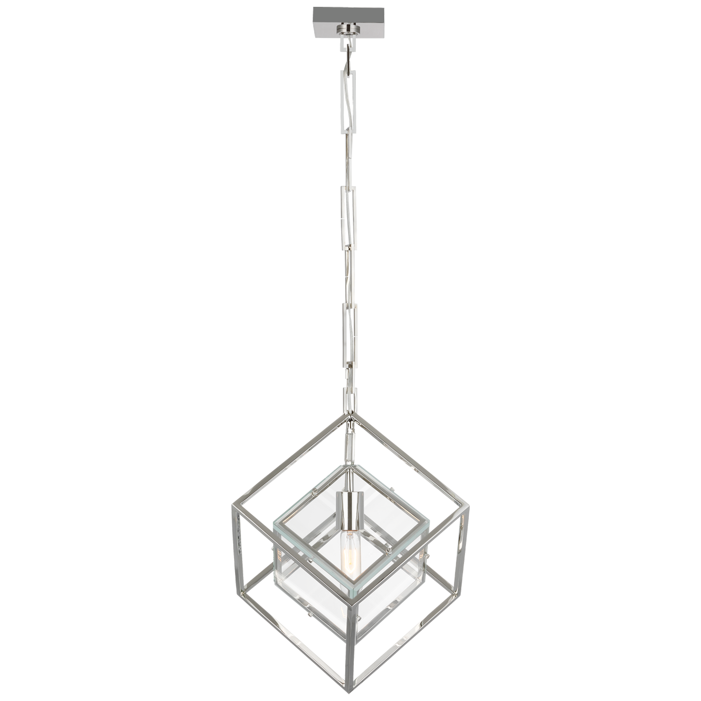Cubed Medium Pendant in Polished Nickel with Clear Glass