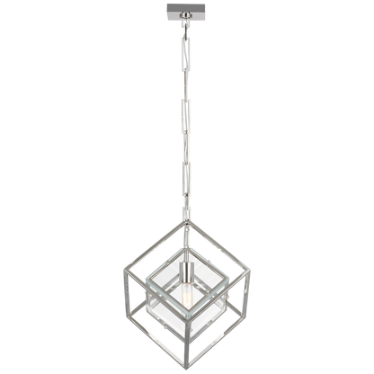 Cubed Medium Pendant in Polished Nickel with Clear Glass