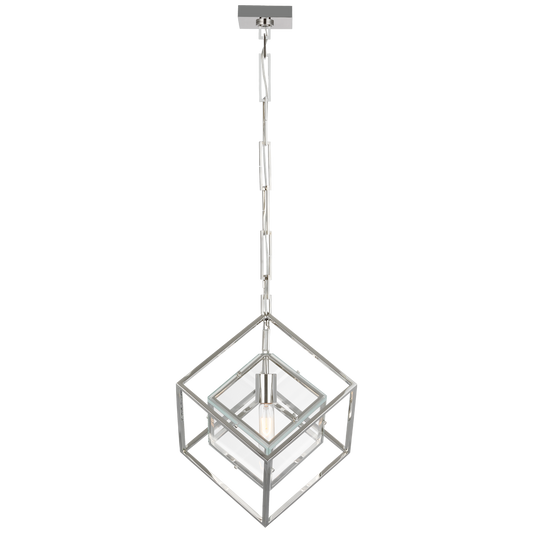 Cubed Medium Pendant in Polished Nickel with Clear Glass