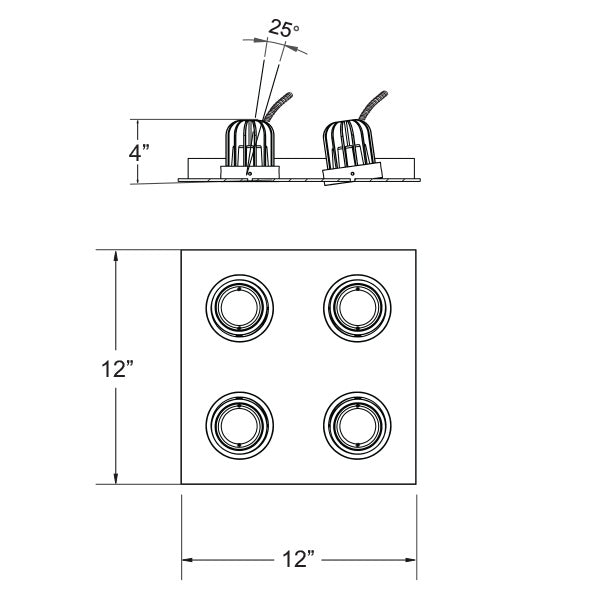 RECESSED MULTIPLE MULT, DOWNLIGHT, 4LT, 12W, SQ, WHT in White