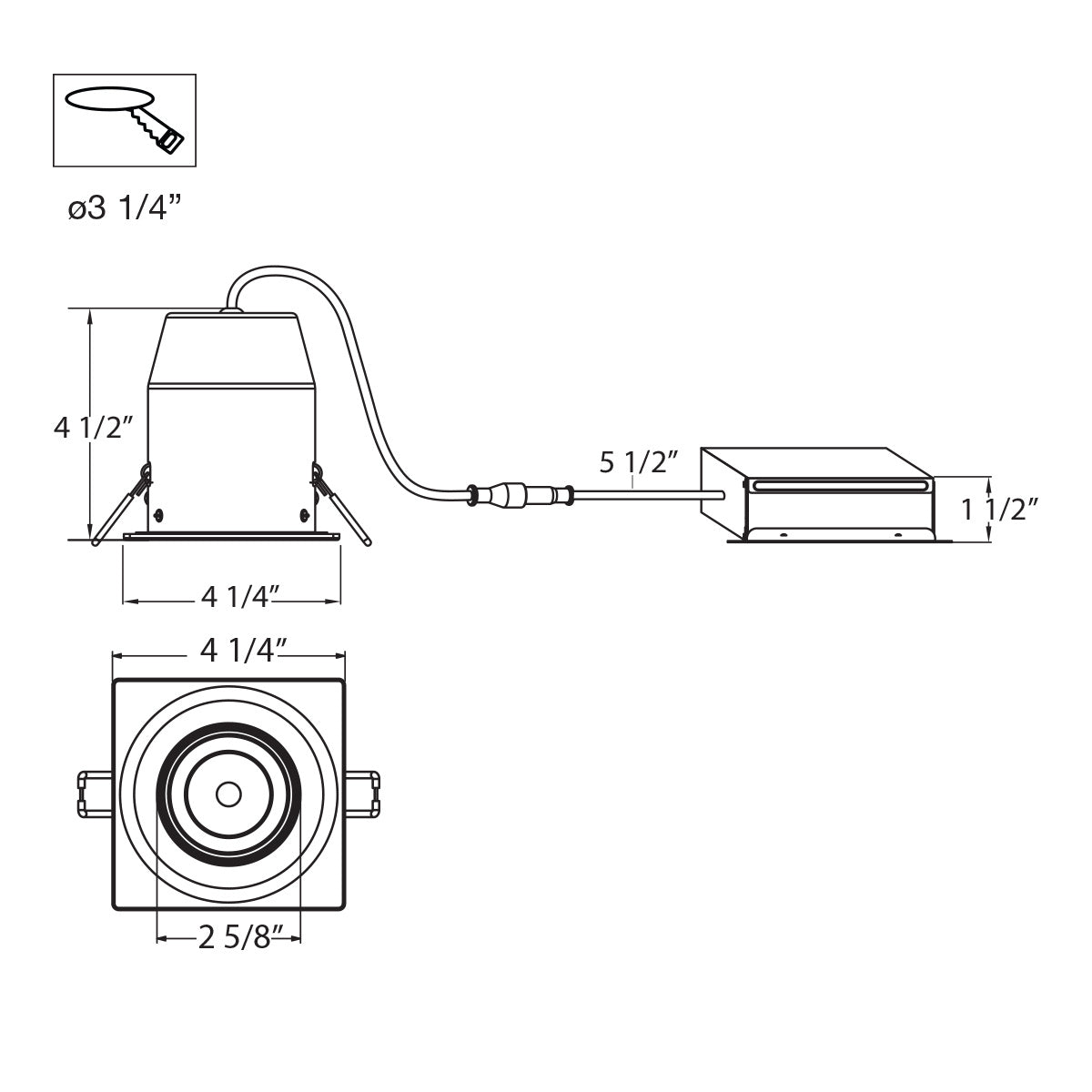LED REC,3 1/4IN,BAFFLE,SQ,WHT in White