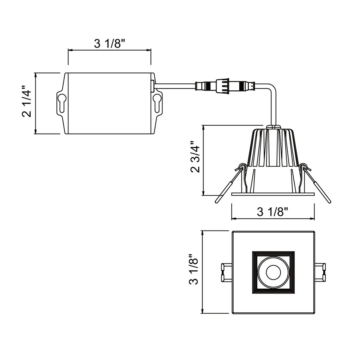 34891-40 LED REC,2.5IN,SQ BAFF,8W,40K,B in Black