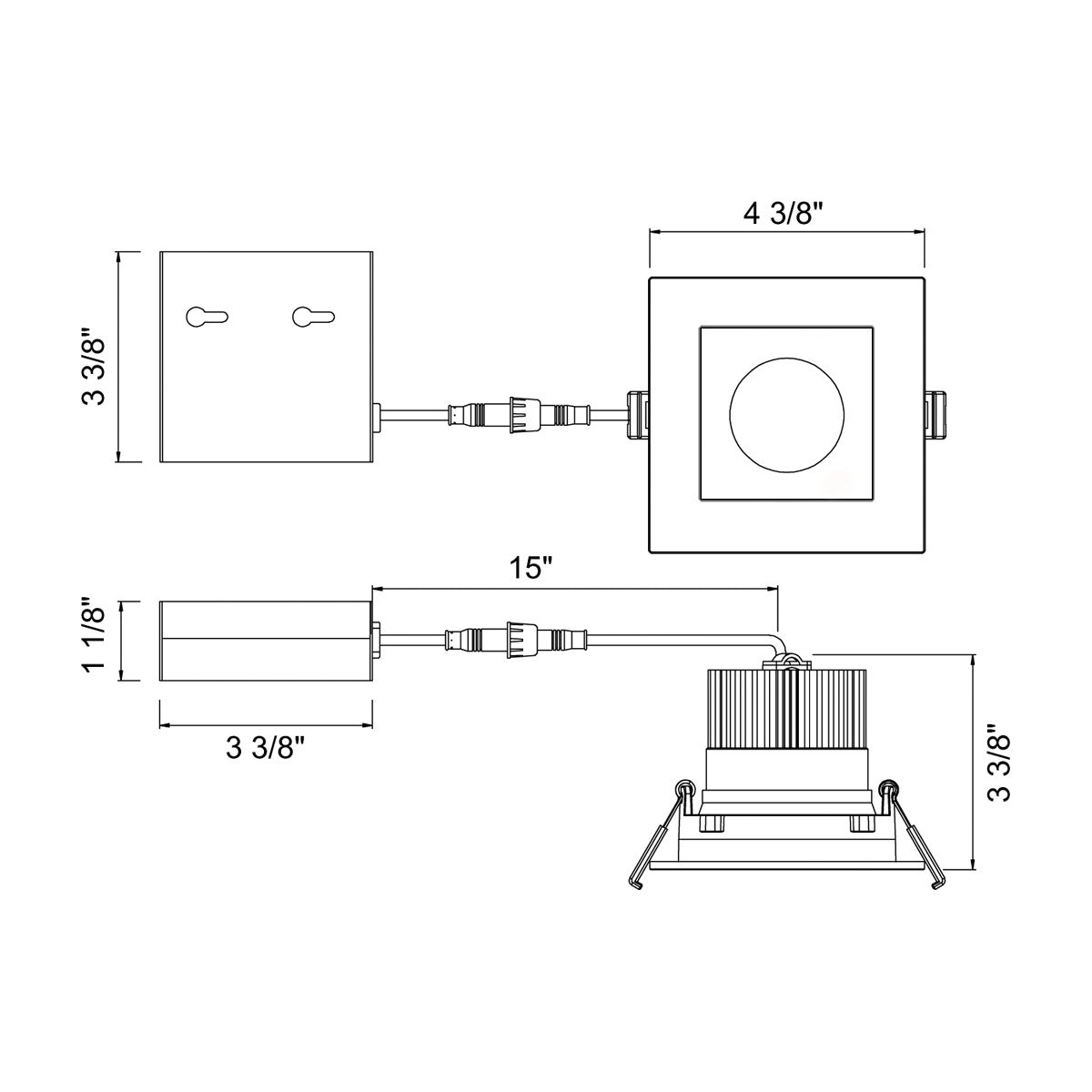 34898-30 LED REC,3.5IN,SQ RGS,12W,30K,B in Black