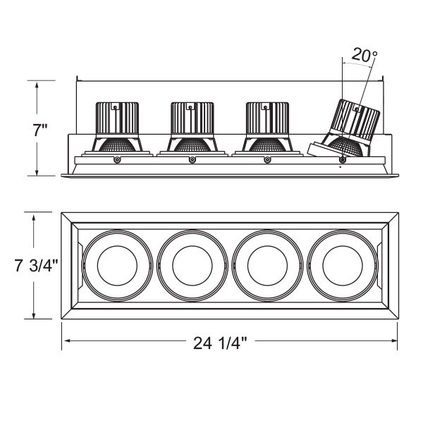 26W Multi LED Recessed Multiple in Black