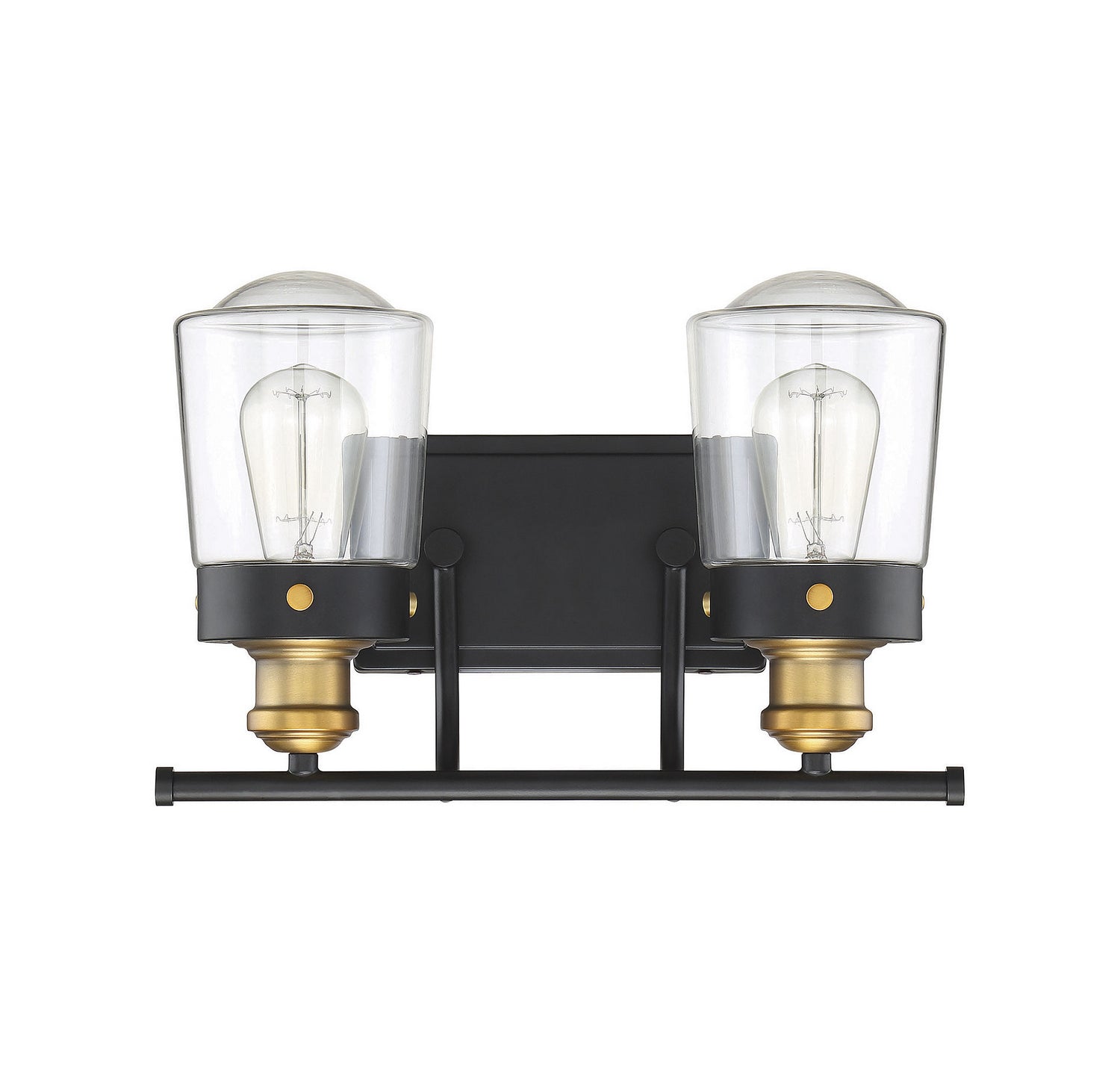 Réglette de salle de bain Macauley Two Light en noir vintage avec laiton chaud