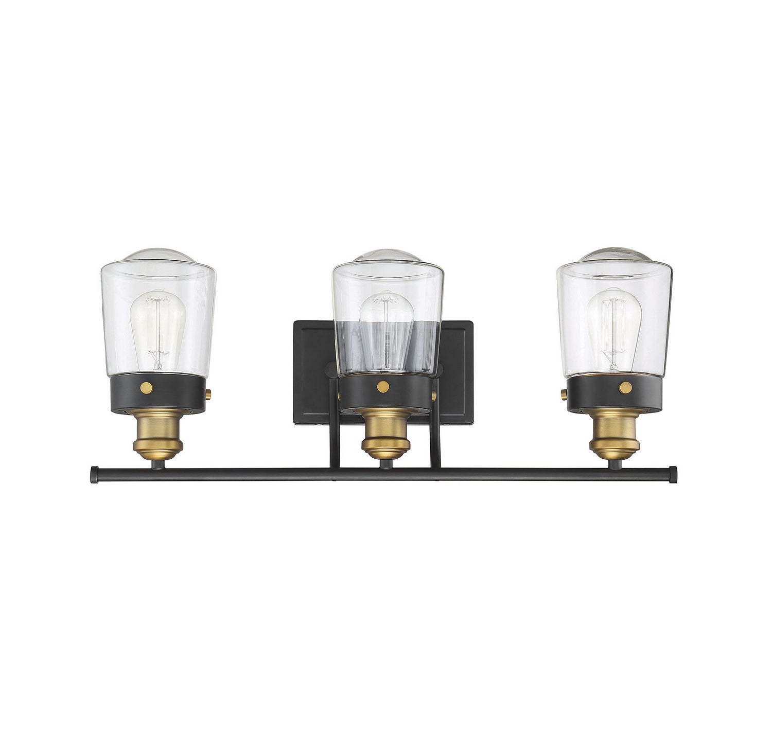 Réglette de salle de bain Macauley Three Light en noir vintage avec laiton chaud