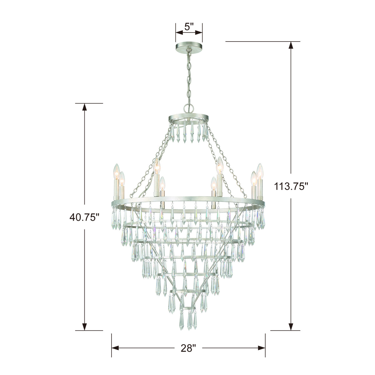 Lucille Eight Light Chandelier in Antique Silver