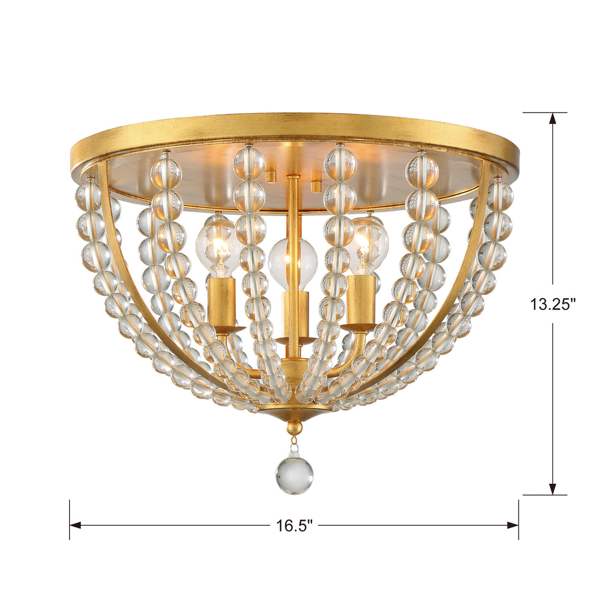 Plafonnier Roxy à trois lumières, finition or antique