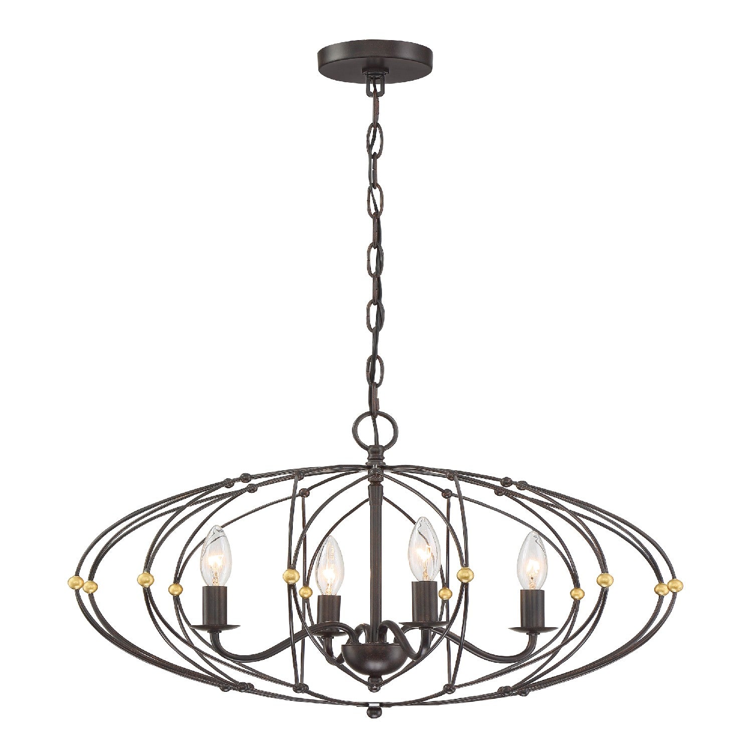 Zucca Four Light Chandelier in English Bronze + Antique Gold