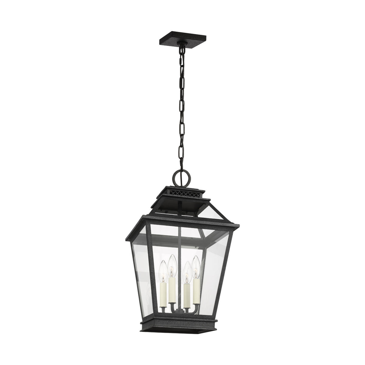 Lanterne suspendue Falmouth à quatre lumières en zinc vieilli foncé