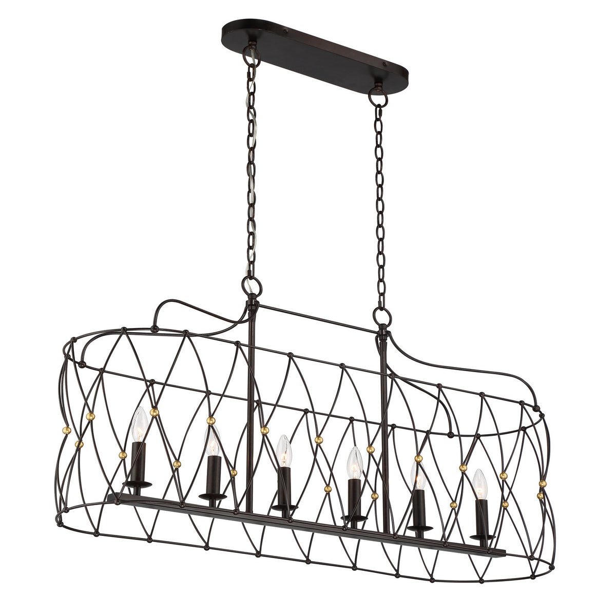 Zucca Six Light Chandelier in English Bronze + Antique Gold