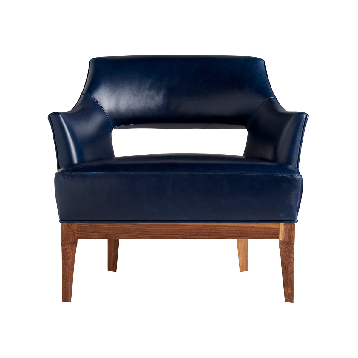 Fauteuil Laurette en cuir indigo et noyer