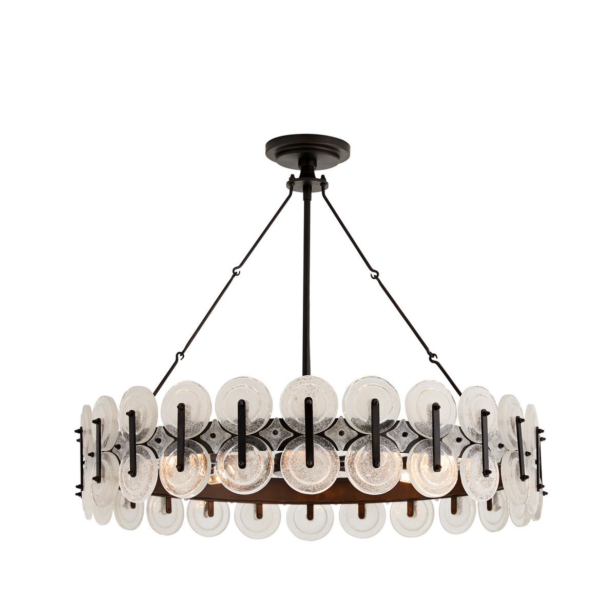Rondelle Eight Light Chandelier in Blackened Iron