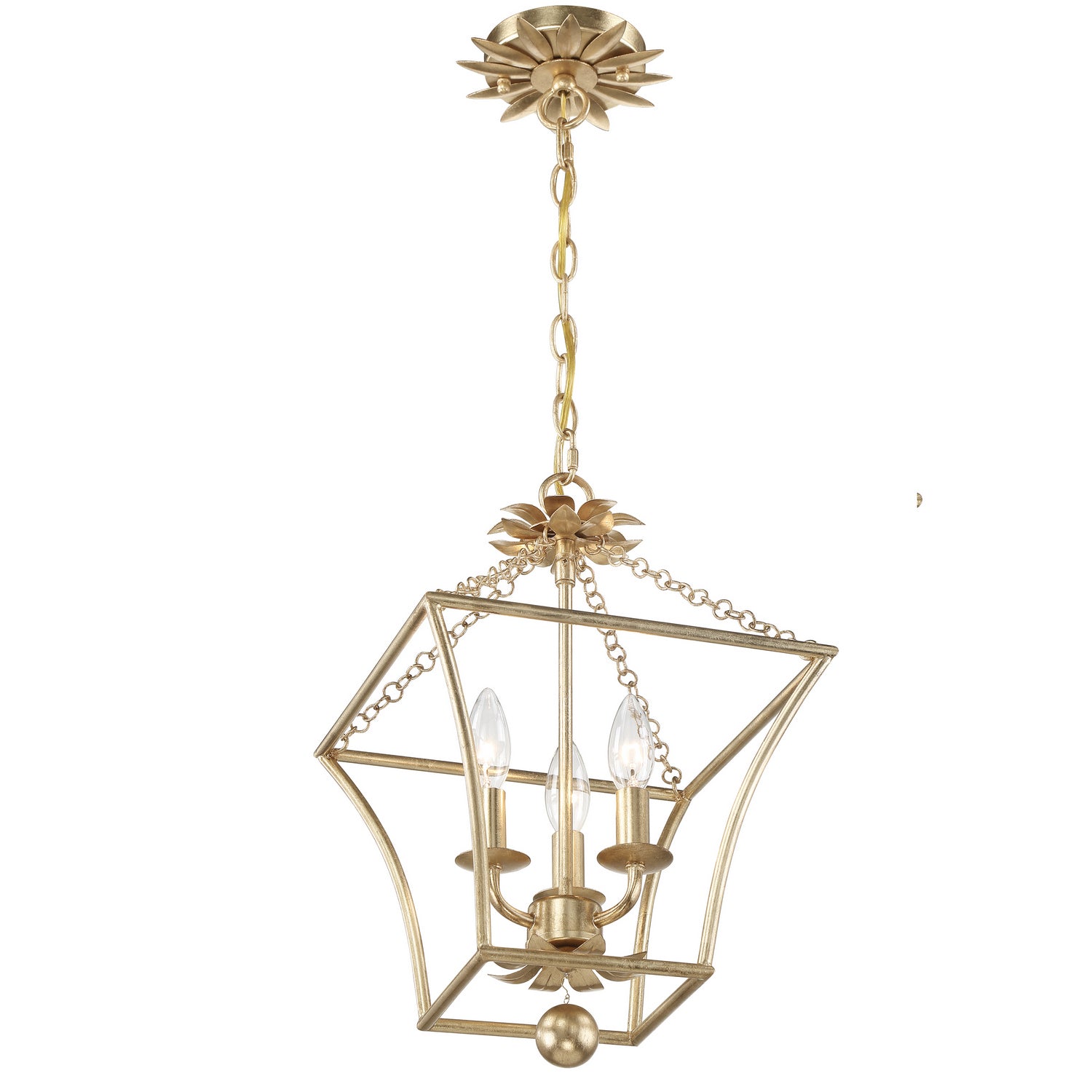 Broche Three Light Mini Chandelier in Antique Gold