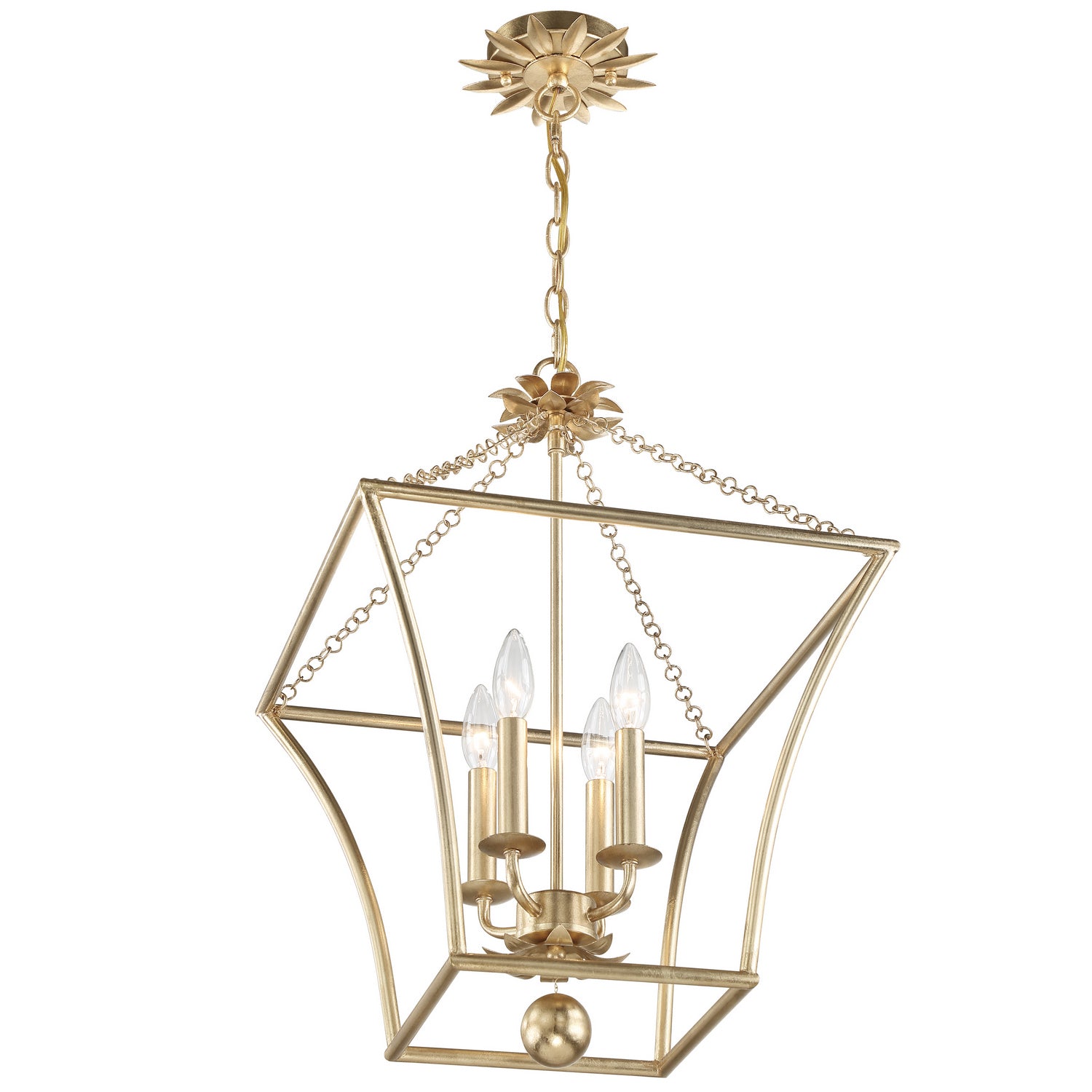 Broche Four Light Mini Chandelier in Antique Gold