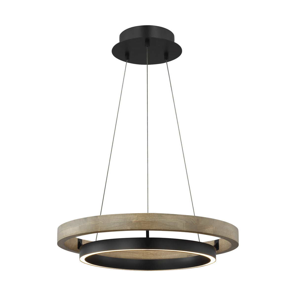 Grace LED Chandelier in Matte Black/Weathered Oak Wood