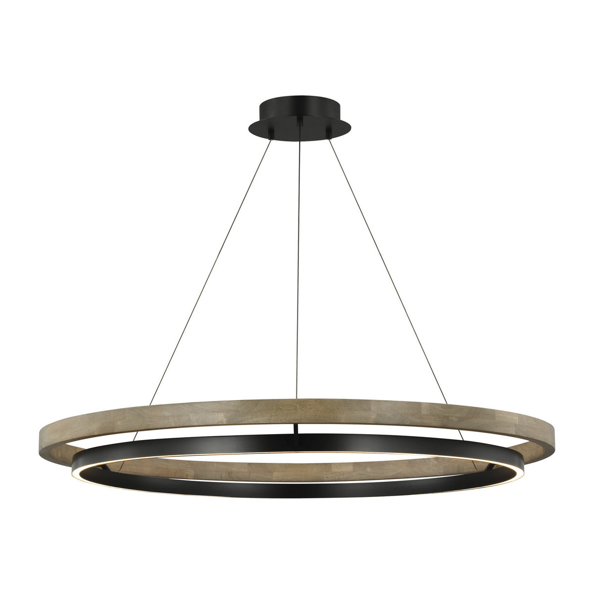 Grace LED Chandelier in Matte Black/Weathered Oak Wood