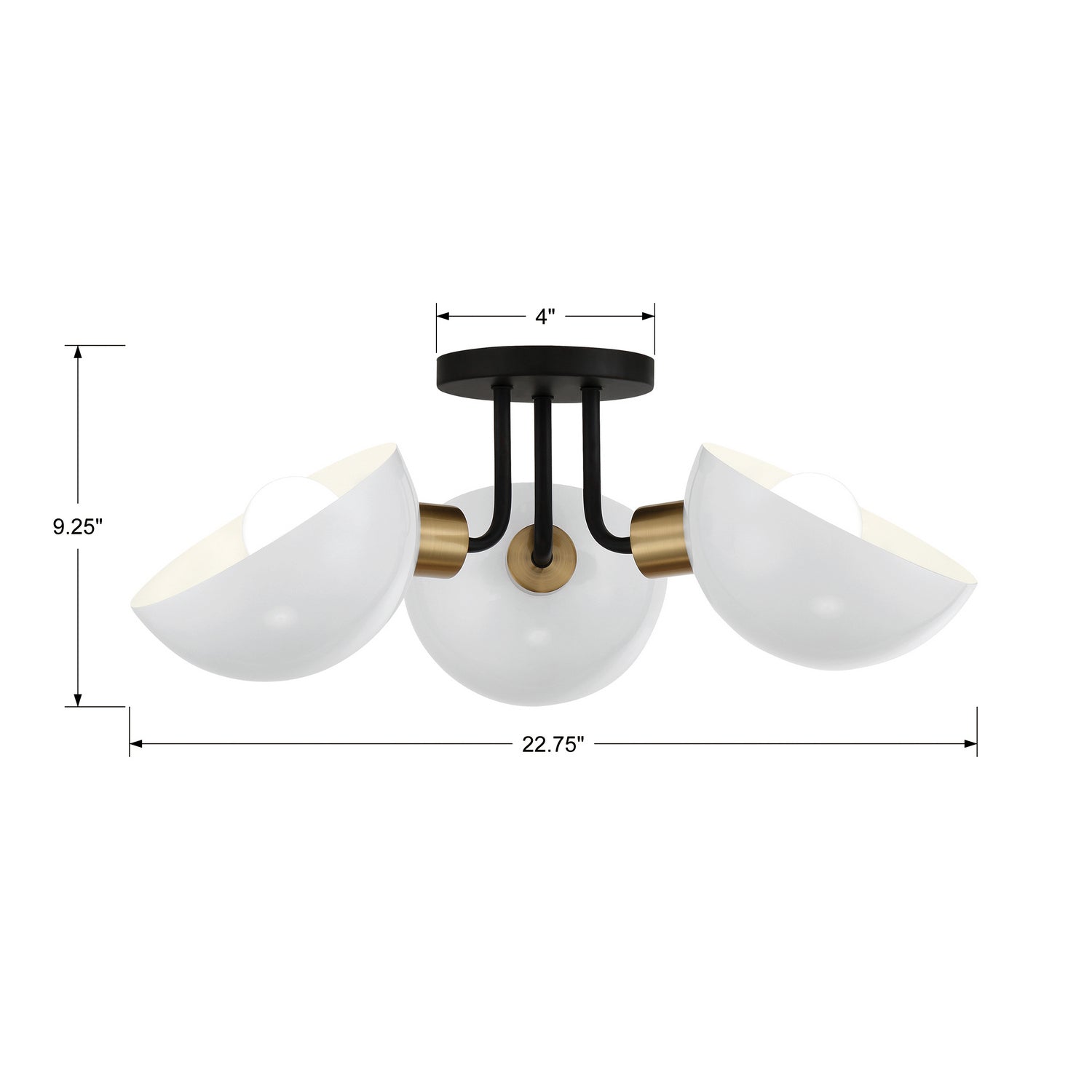 Gigi Three Light Semi Flush Mount in Black + Aged Brass