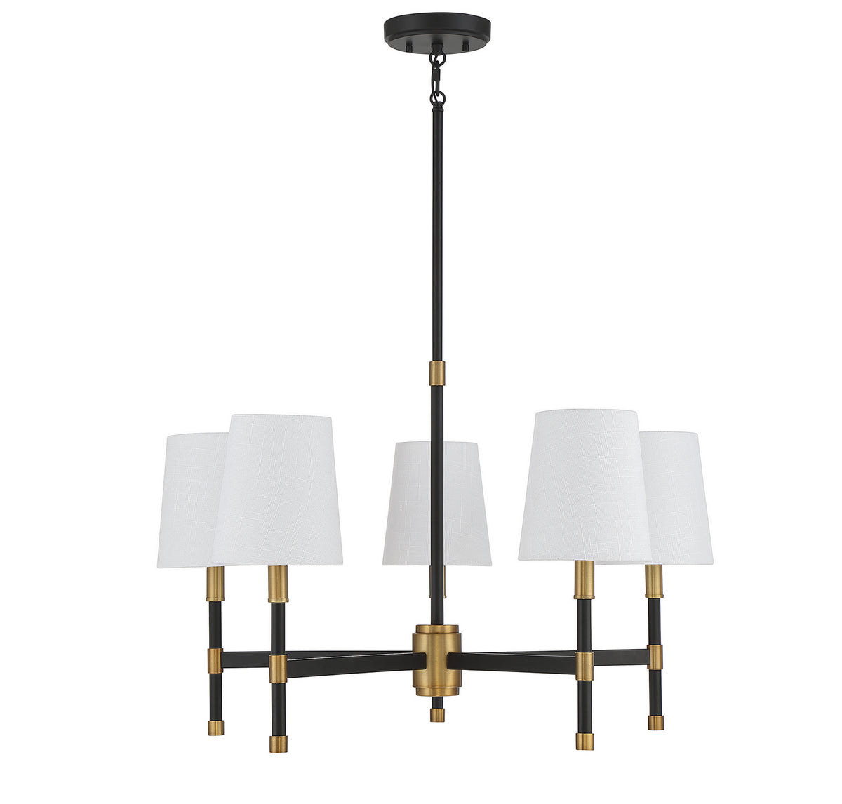 Lustre Brody à cinq lumières en noir mat avec des accents en laiton chaud
