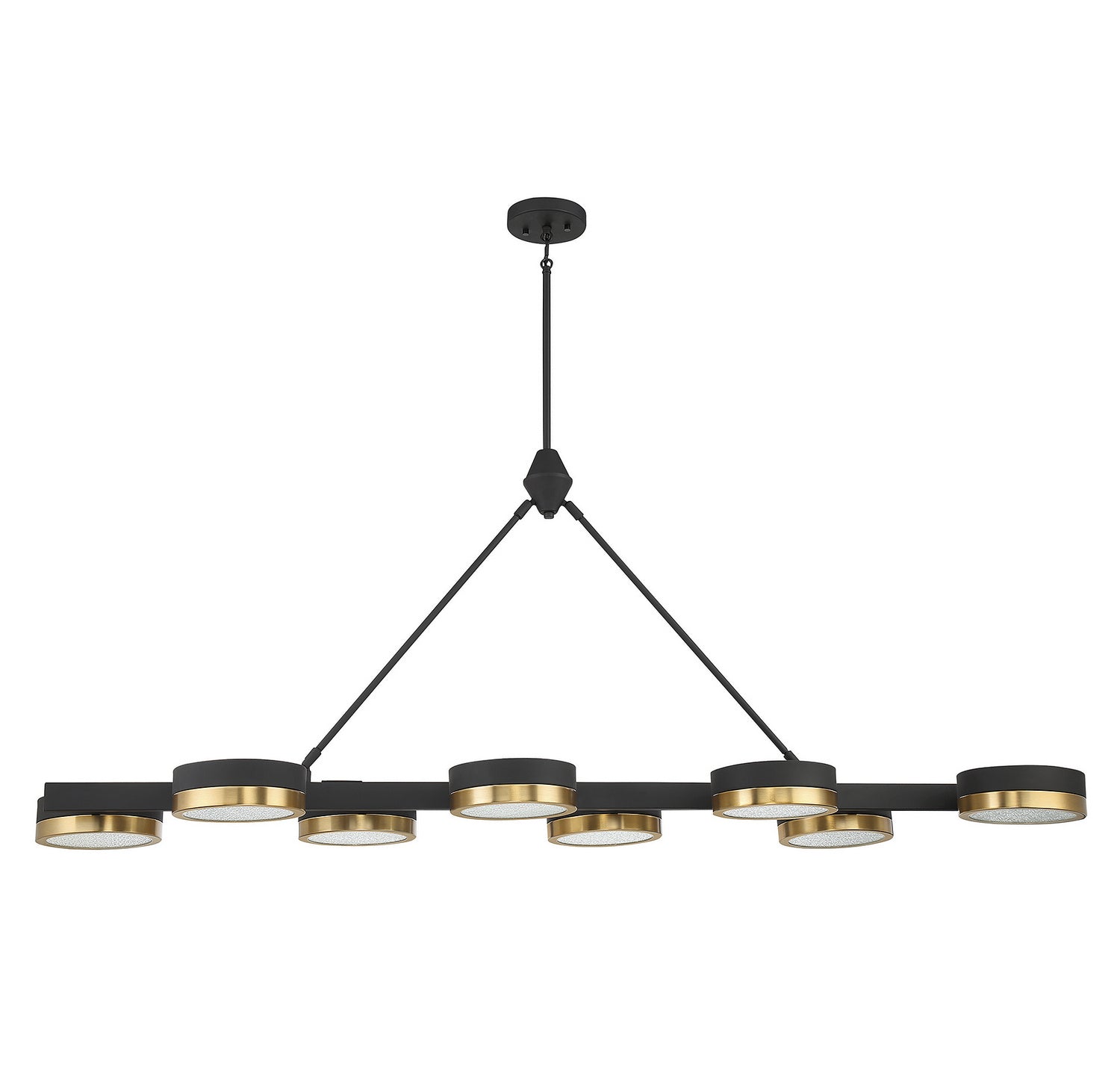 Ashor LED Linear Chandelier in Matte Black with Warm Brass Accents