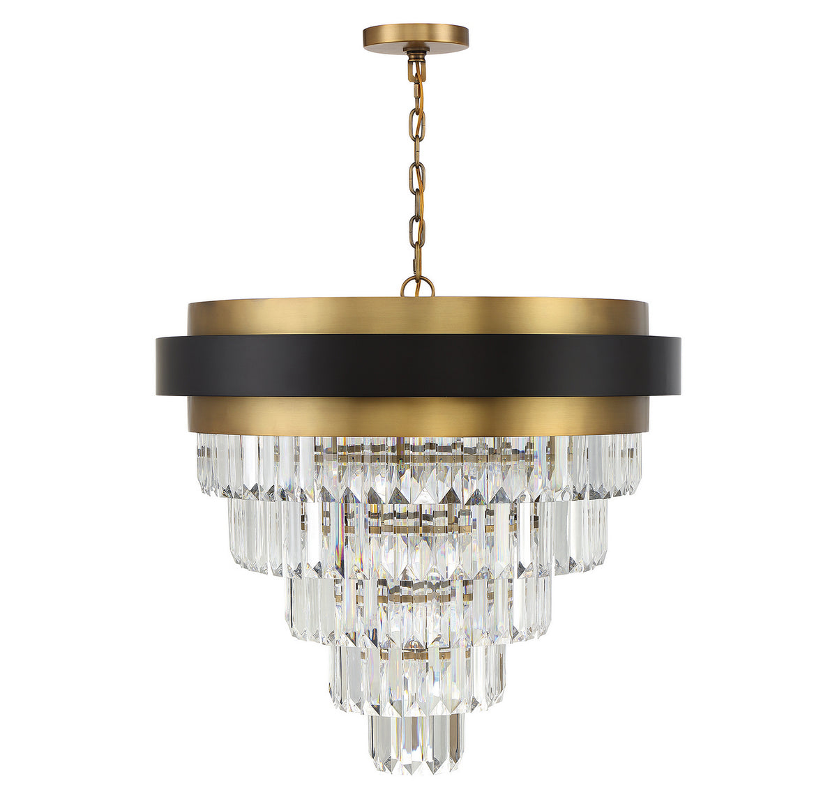 Lustre à neuf lumières Marquise en noir mat avec accents en laiton chaud