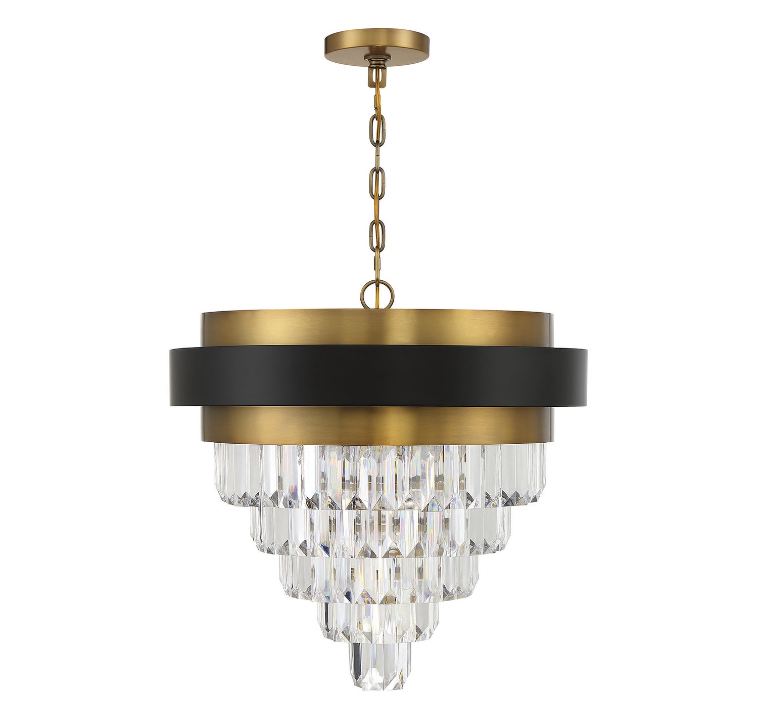Lustre Marquise à quatre lumières noir mat avec des accents en laiton chaud