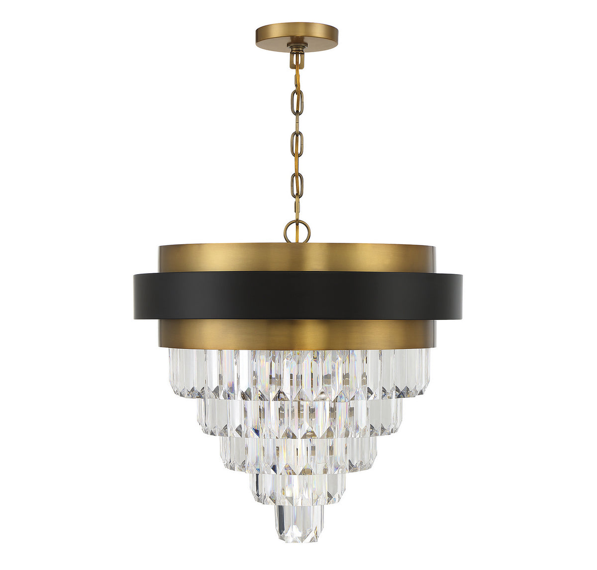 Lustre Marquise à quatre lumières noir mat avec des accents en laiton chaud