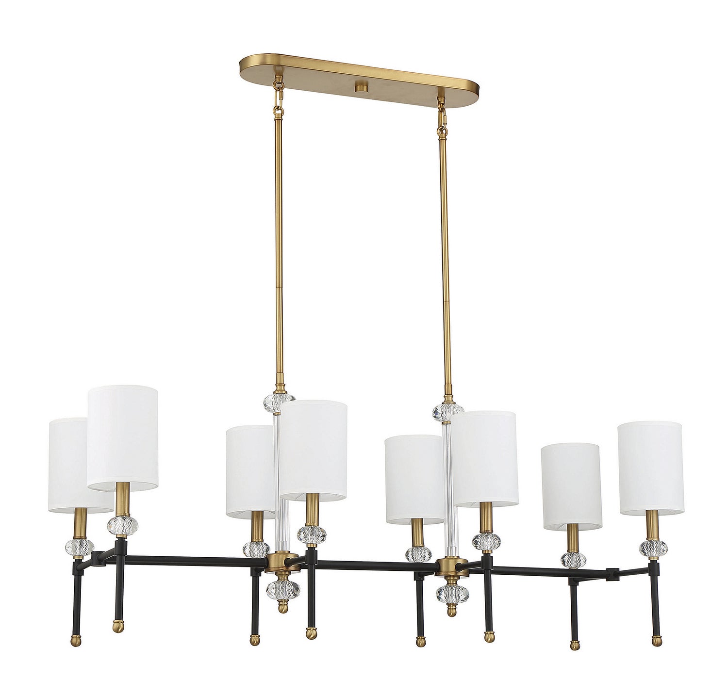 Lustre linéaire Tivoli à huit lumières, noir mat avec des accents laiton chaud