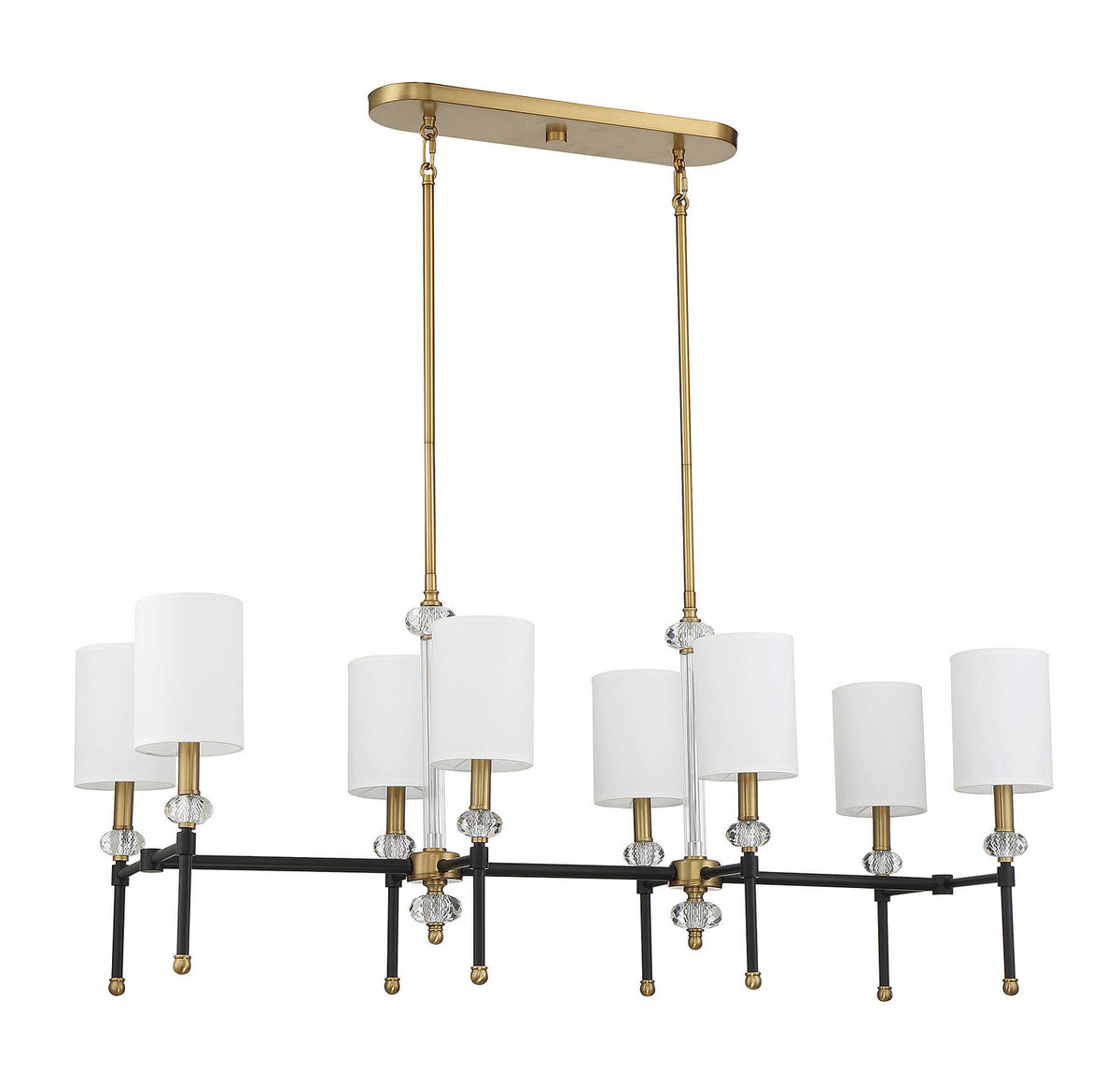 Tivoli Eight Light Linear Chandelier in Matte Black w/Warm Brass Accents