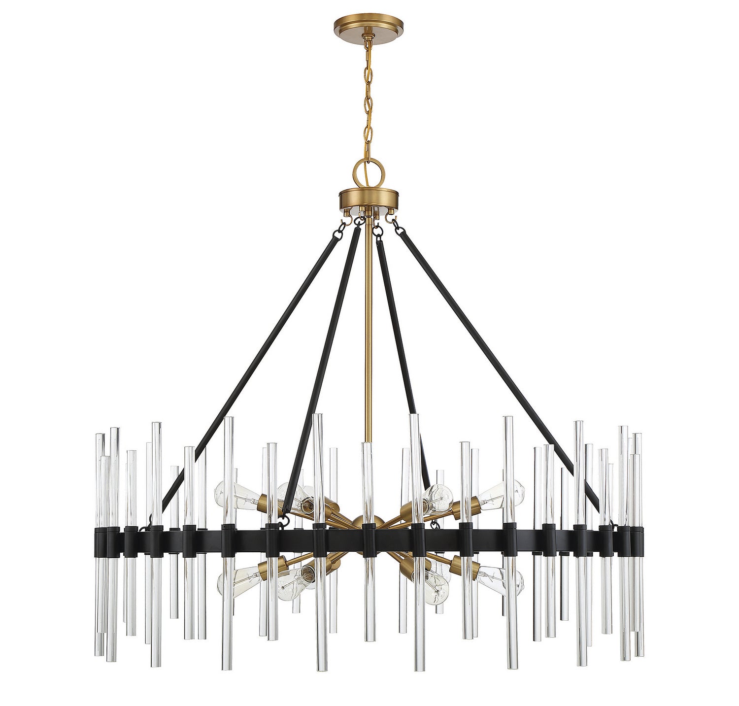Lustre Santiago à 12 lumières noir mat avec des accents laiton chaud