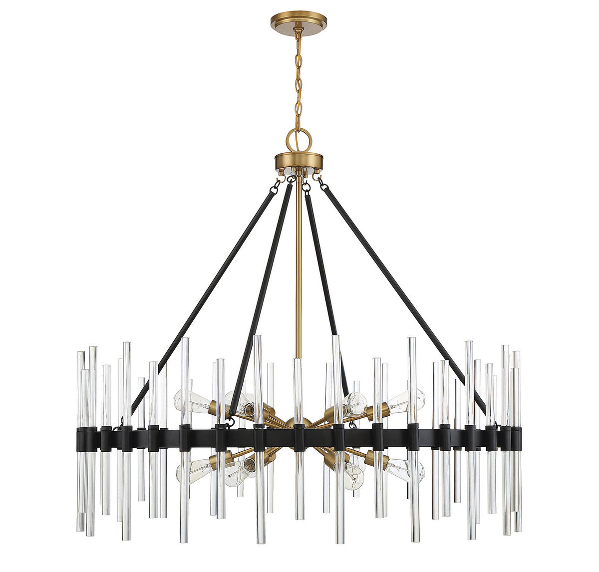 Lustre Santiago à 12 lumières noir mat avec des accents laiton chaud