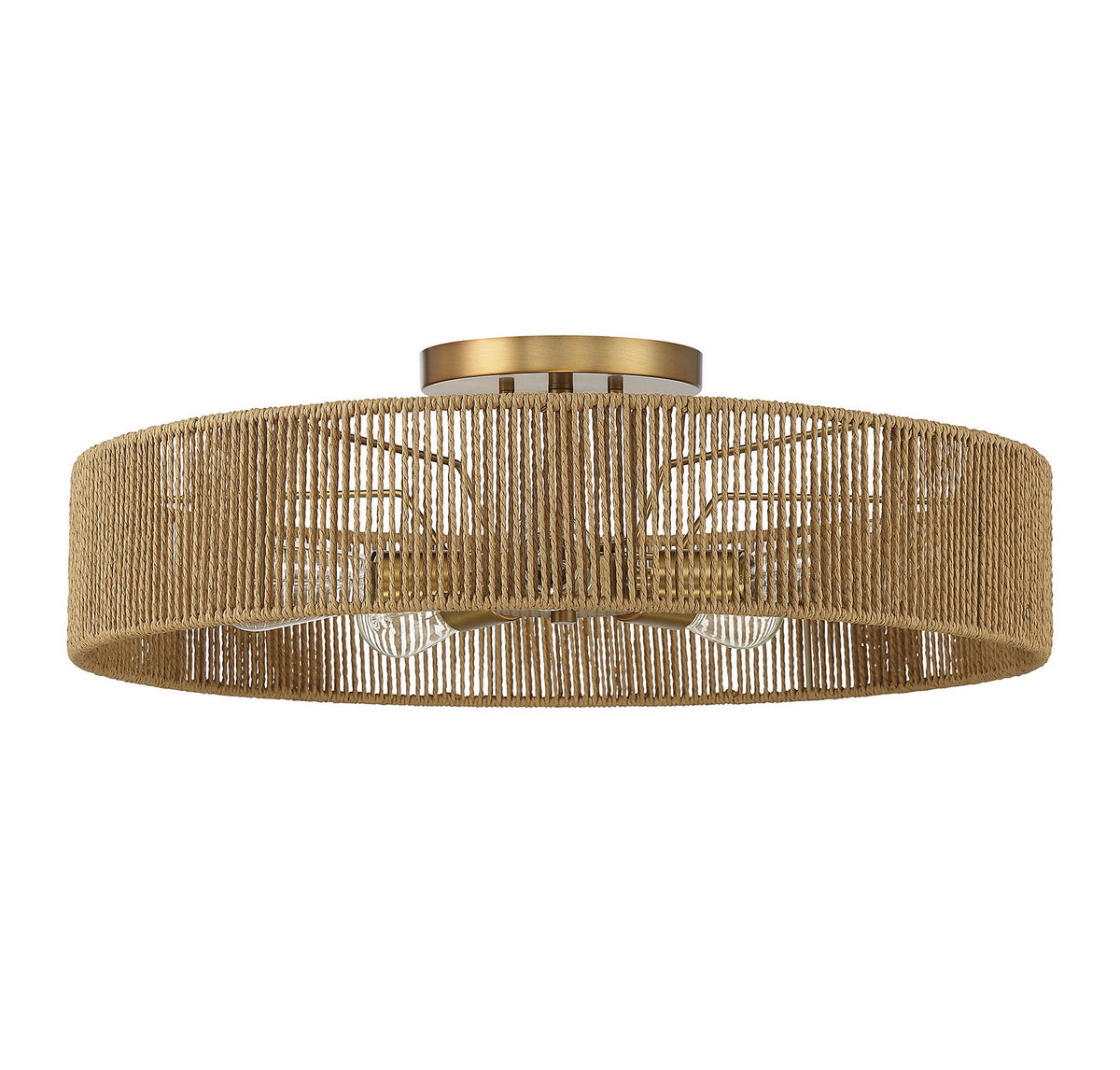 Ashe Five Light Semi Flush Mount in Warm Brass/Rope