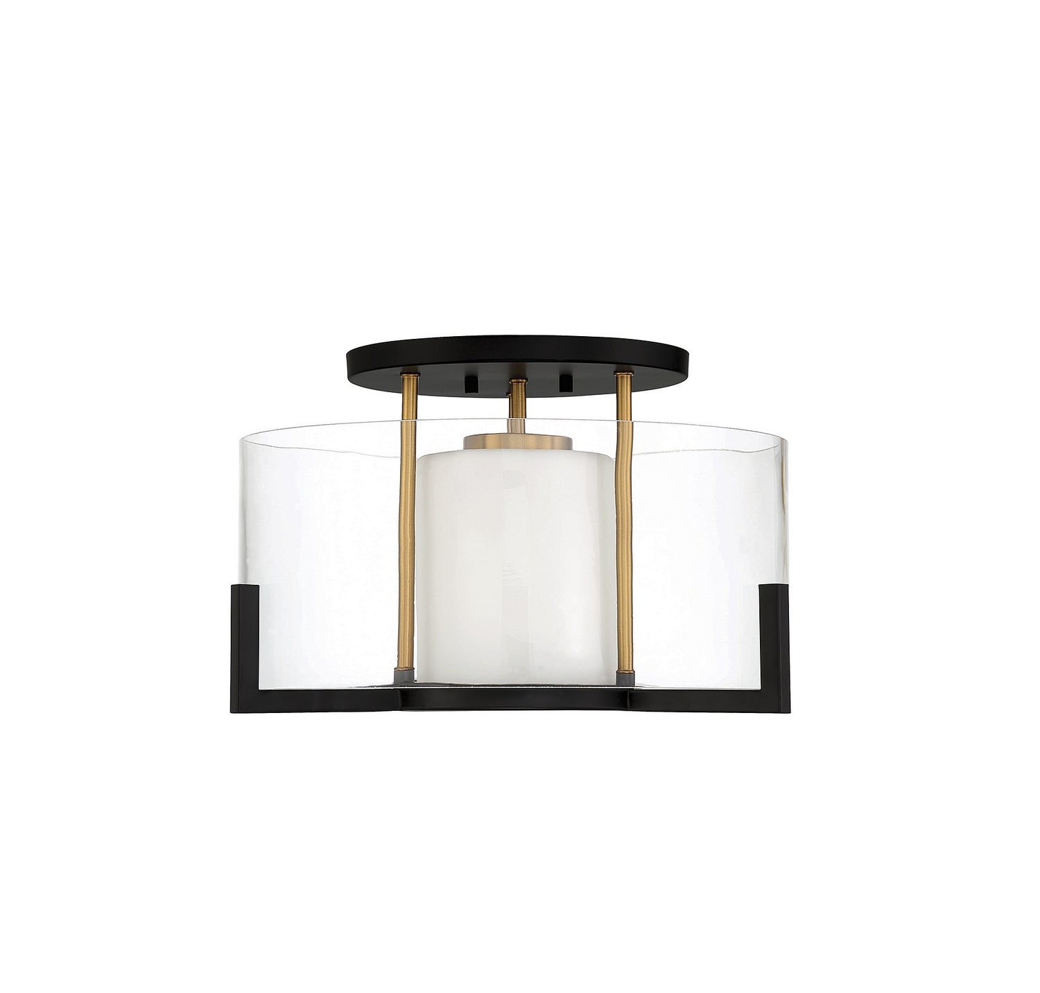 Plafonnier semi-encastré Eaton à une lumière en noir mat avec des accents en laiton chaud