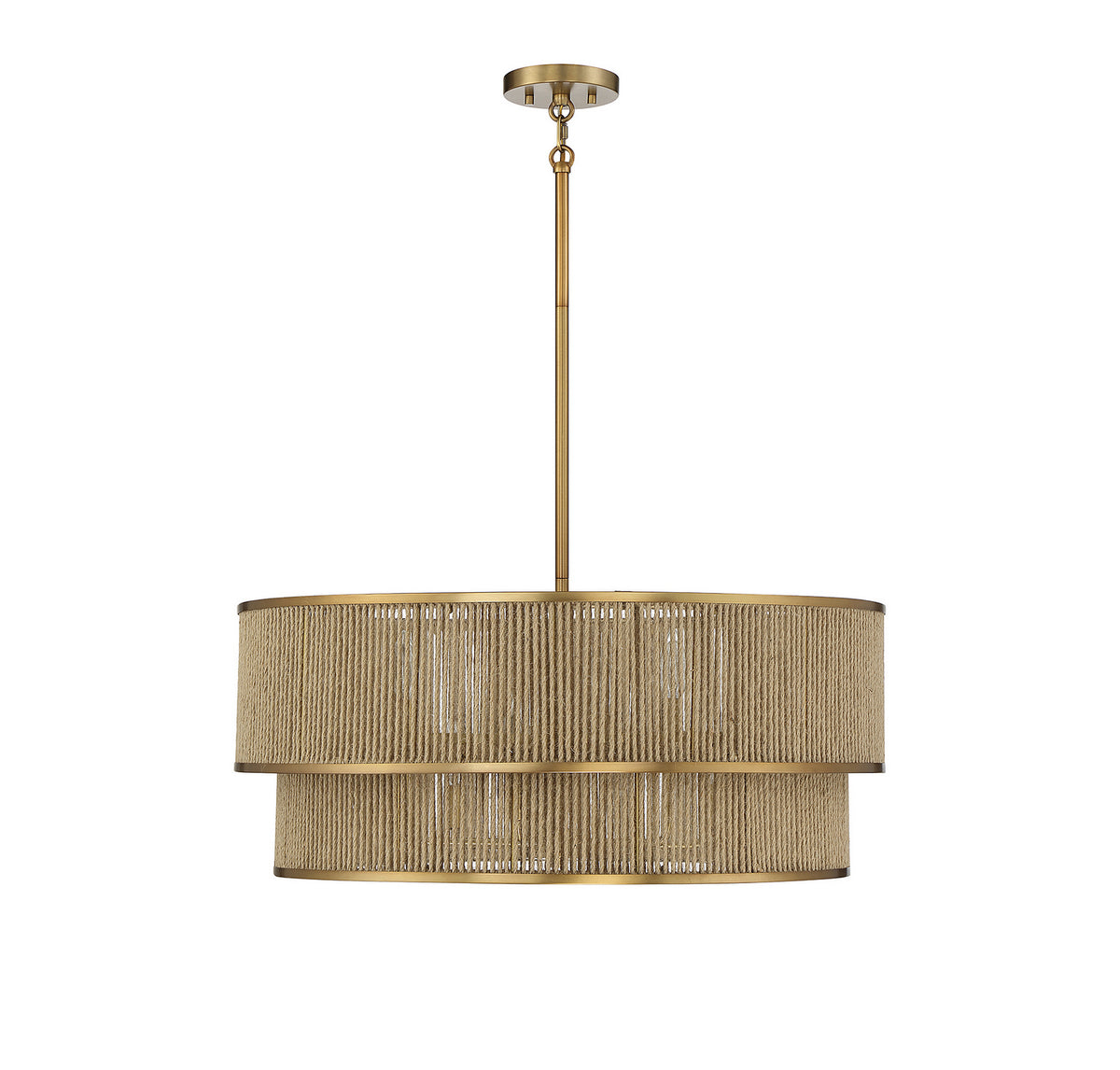 Ashburn Six Light Pendant in Warm Brass/Rope