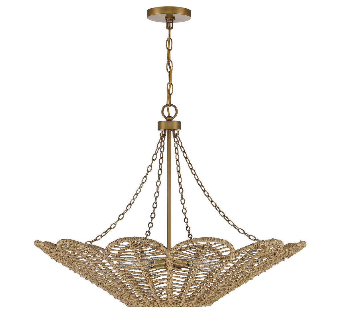 Cyperas Five Light Pendant in Warm Brass and Rope