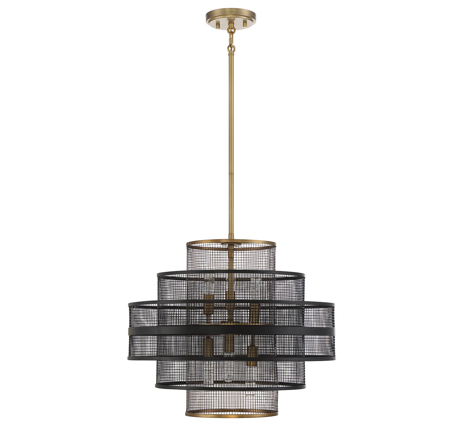 Suspension Kelvin à six lumières, noir mat avec accents laiton chaud