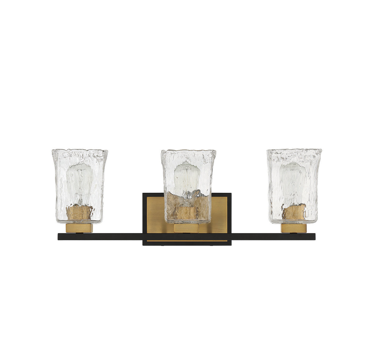 Sidney Three Light Bathroom Vanity in Matte Black w/Warm Brass Accents
