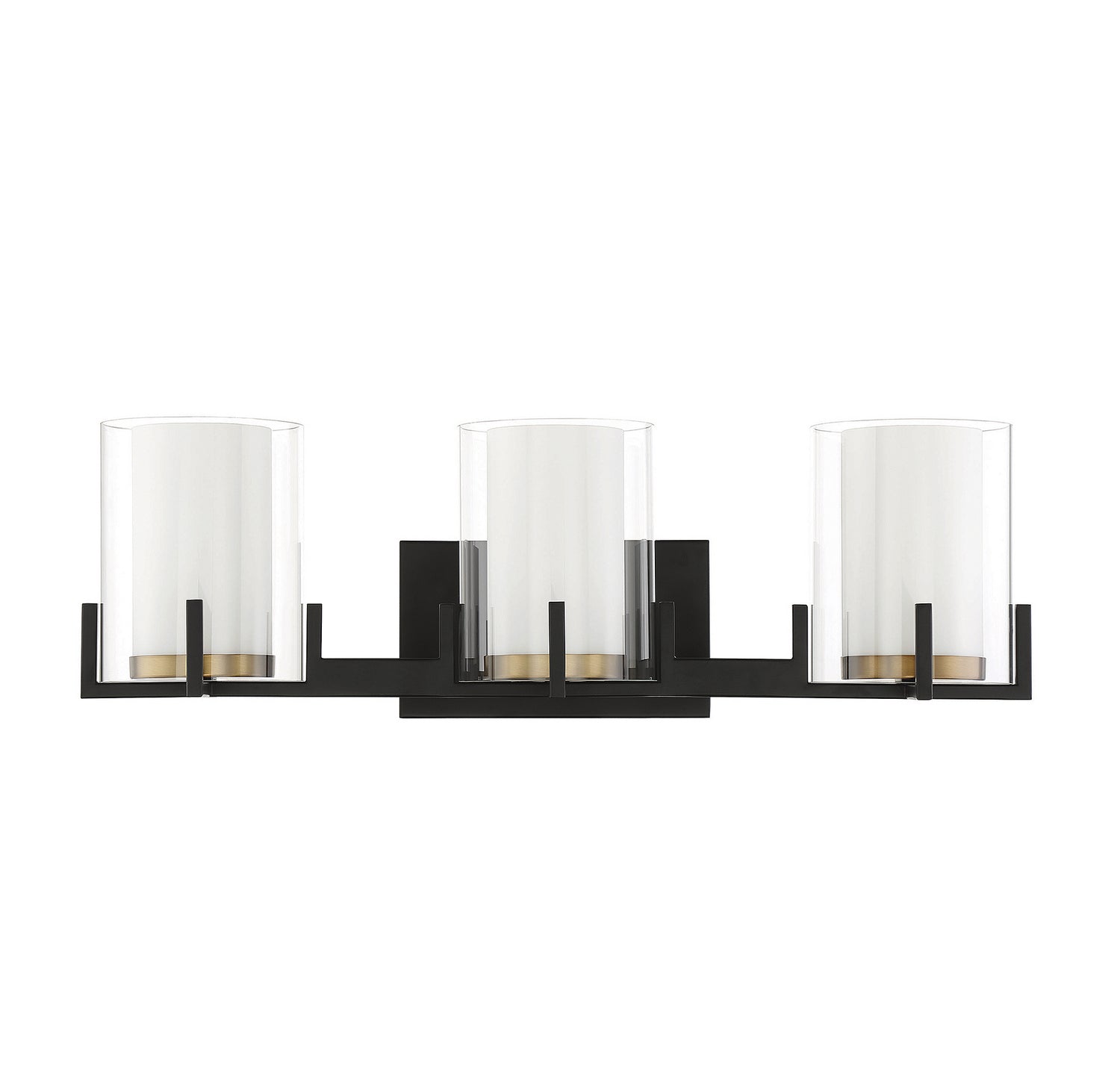 Applique de salle de bain Eaton à trois lumières en noir mat avec accents laiton chaud