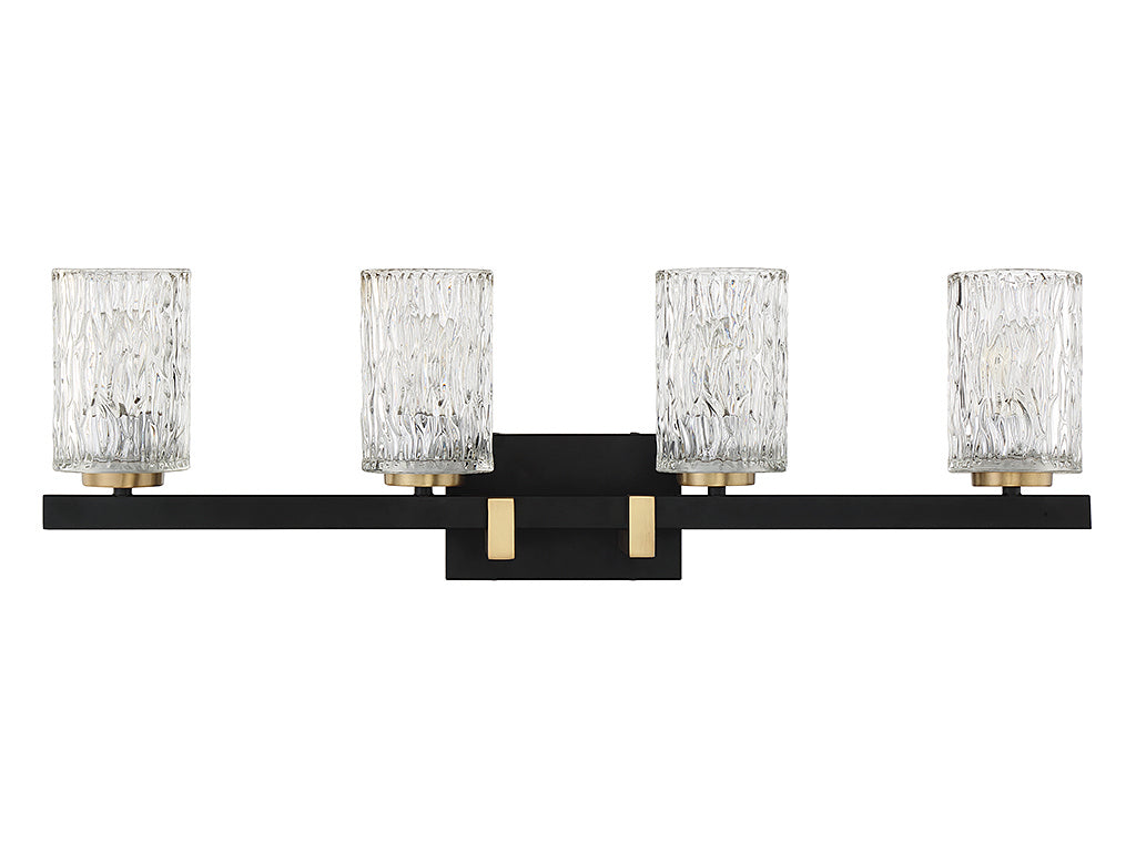 Keene Four Light Bathroom Vanity in Matte Black w/ Warm Brass