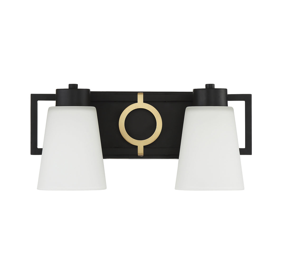 Russo Two Light Bathroom Vanity in Matte Black w/ Warm Brass