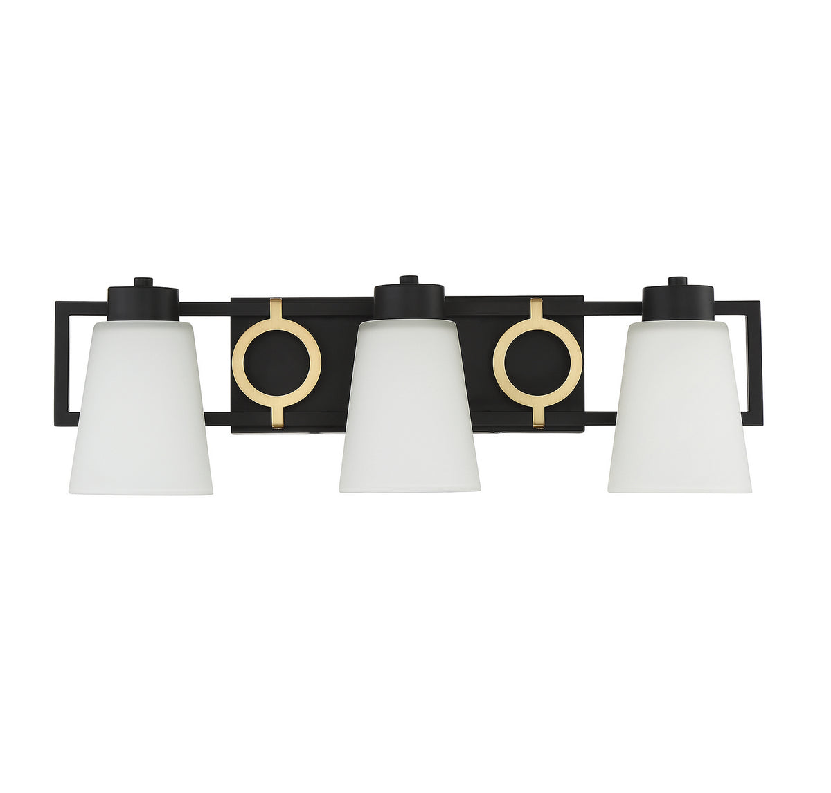 Russo Three Light Bathroom Vanity in Matte Black w/ Warm Brass