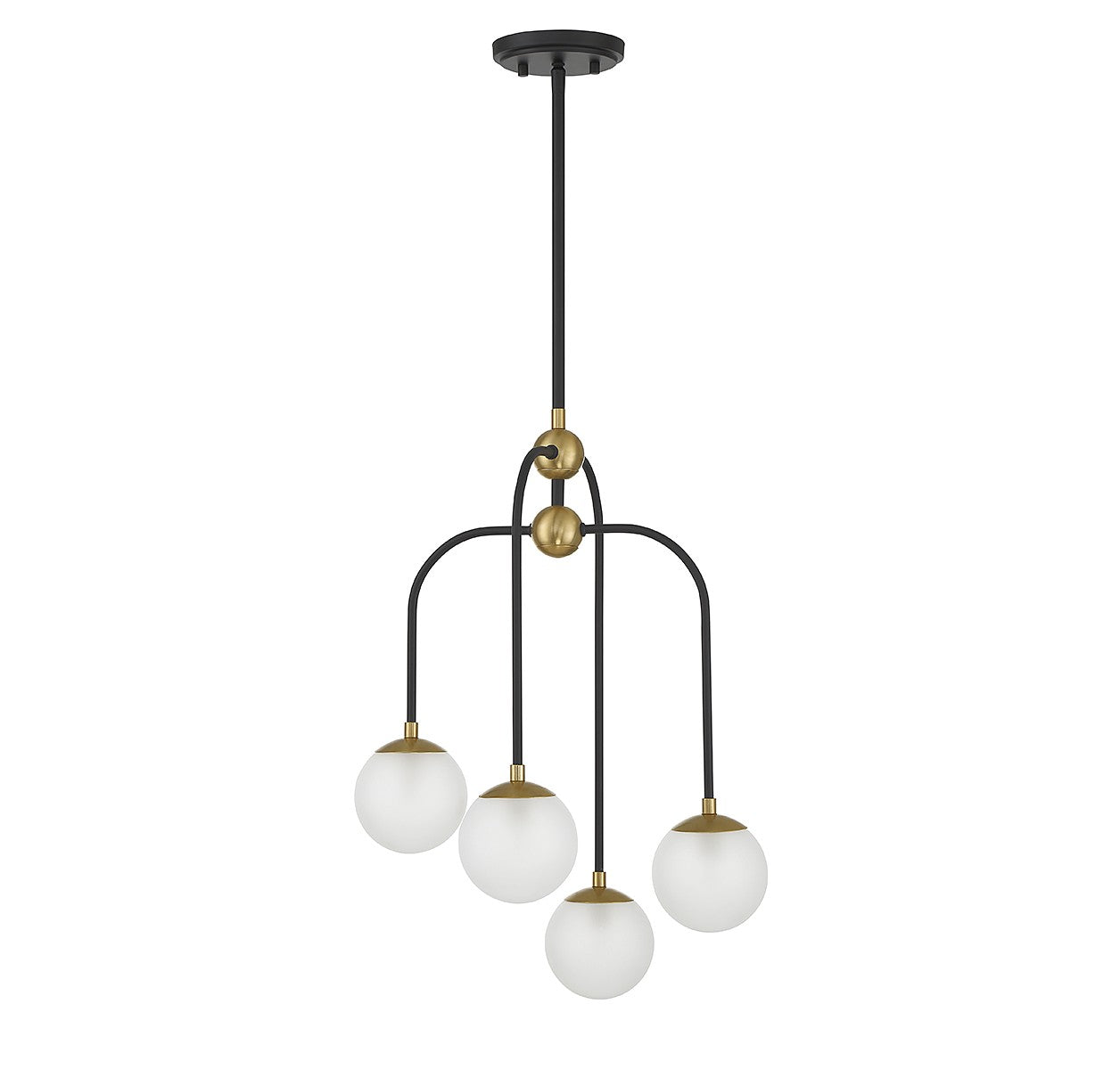 Couplet Four Light Chandelier in Matte Black with Warm Brass