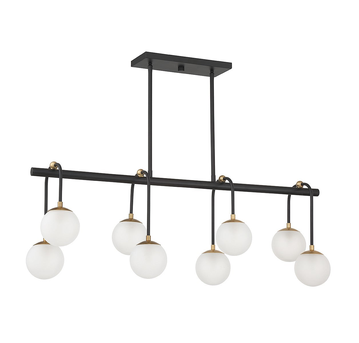 Lustre linéaire à huit lumières Couplet, noir mat et laiton chaud