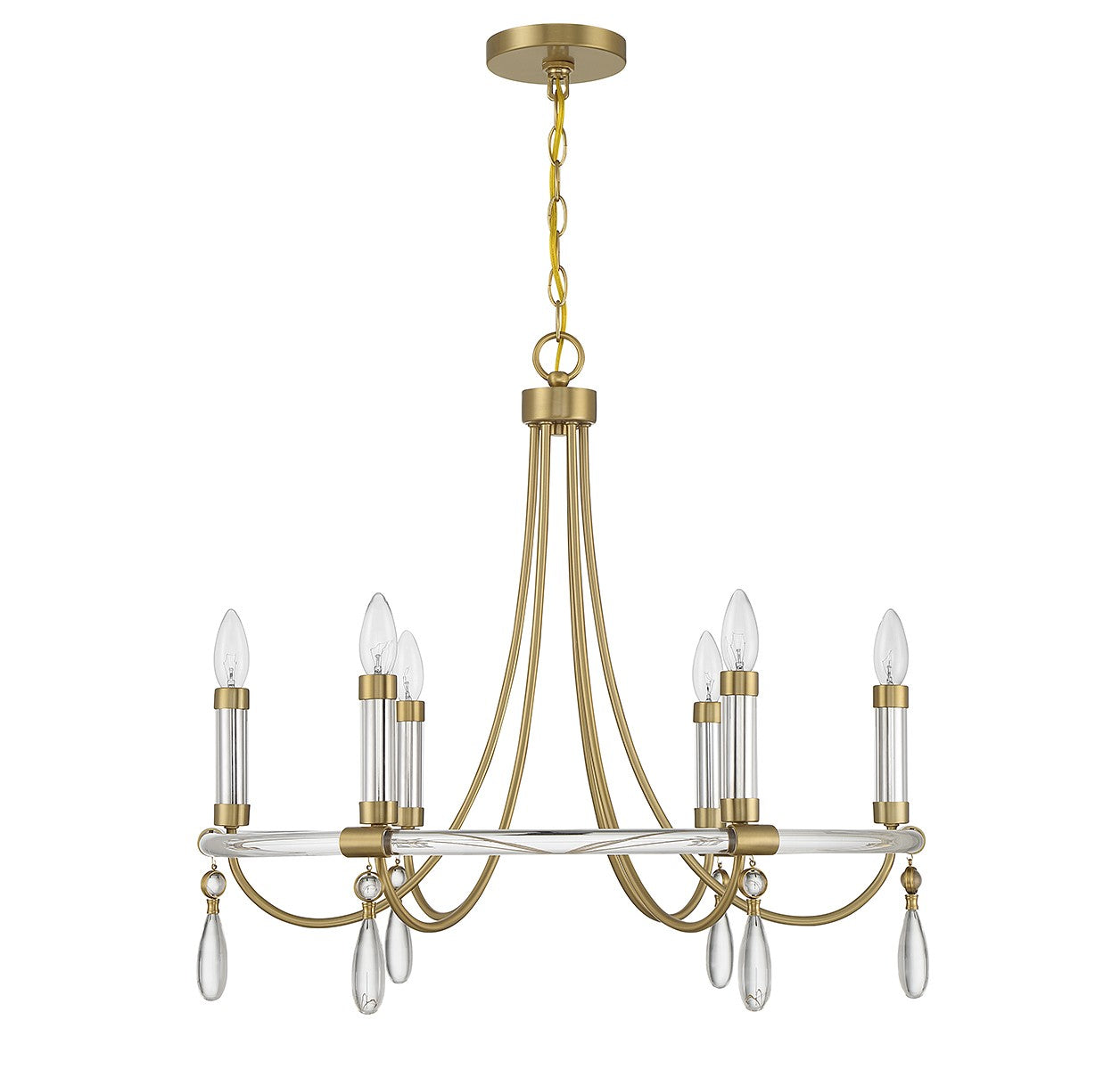 Mayfair Six Light Chandelier in Warm Brass and Chrome