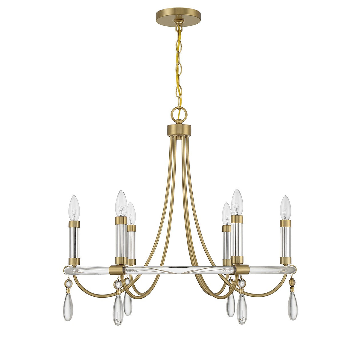 Mayfair Six Light Chandelier in Warm Brass and Chrome