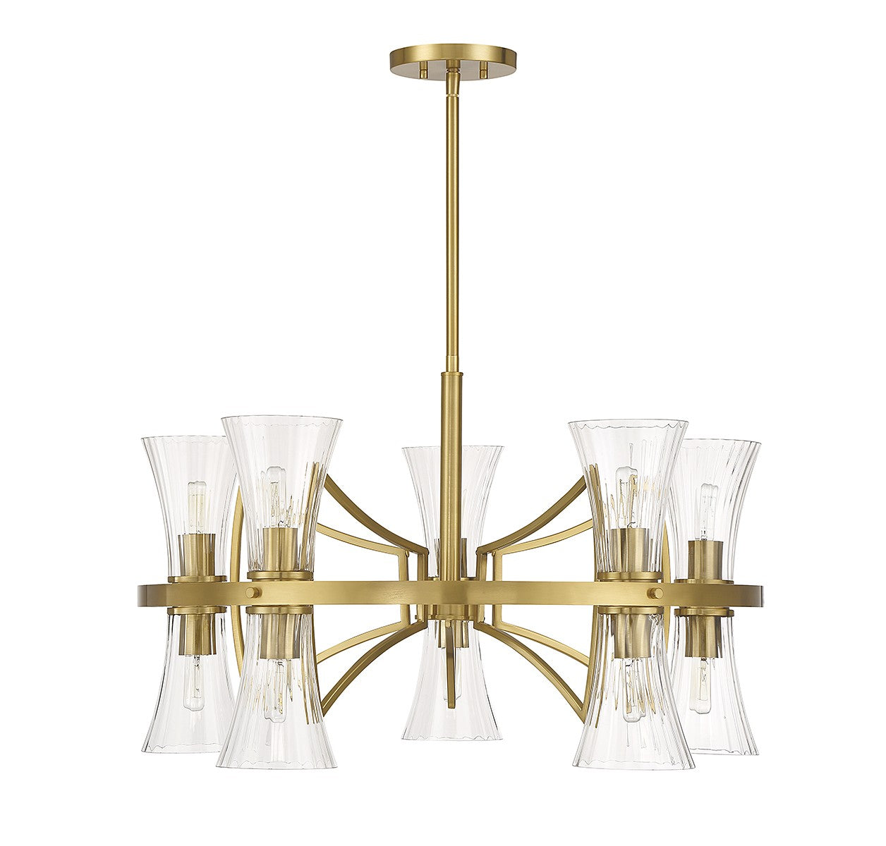 Lustre Bennington à dix lumières en laiton chaud